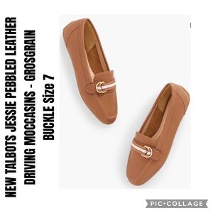 TALBOTS JESSIE PEBBLED LEATHER DRIVING MOCCASINS - GROSGRAIN BUCKLE Size 7